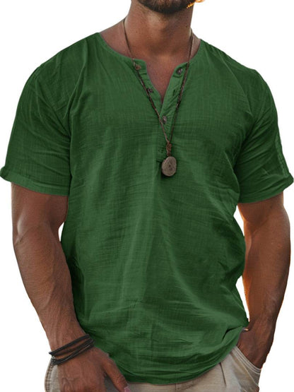 Men's Stand Collar Short Sleeve Cardigan Shirt - Stylish Striped Design - Buy Center