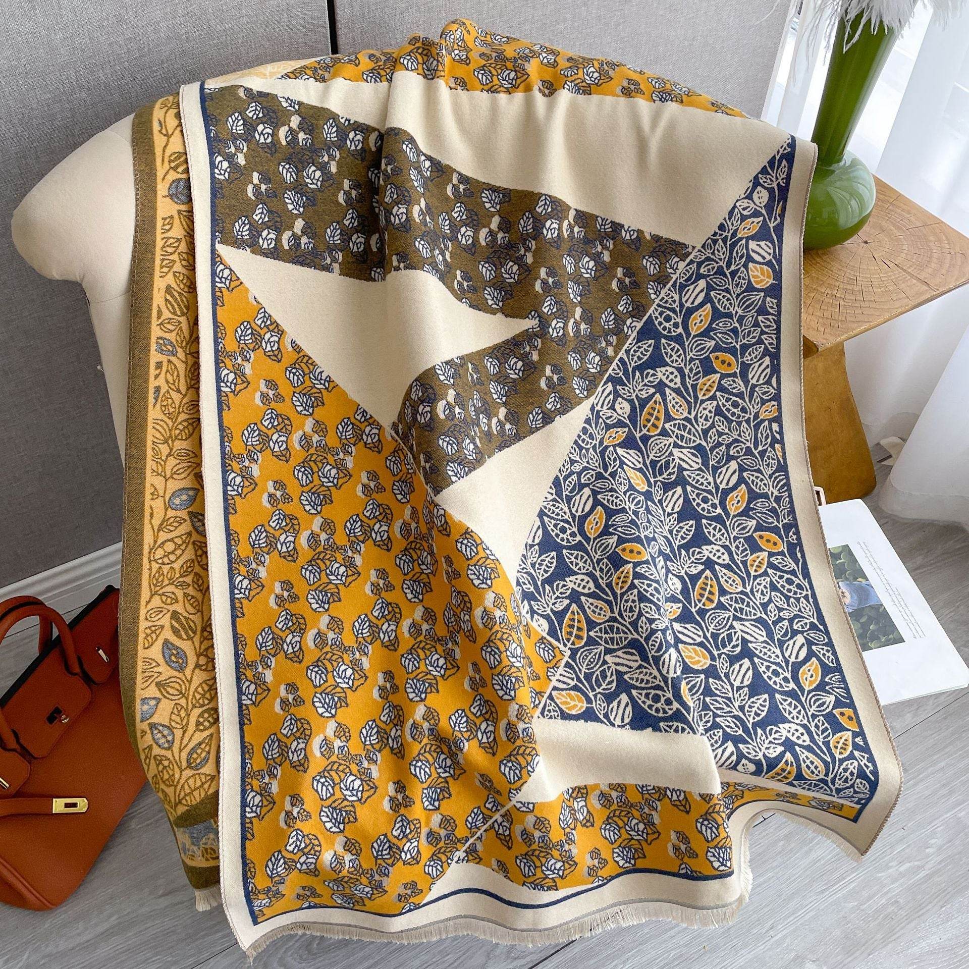 Korean Style Floral Print Shawl - Cashmere-like Winter Scarf for Warmth - Buy Center