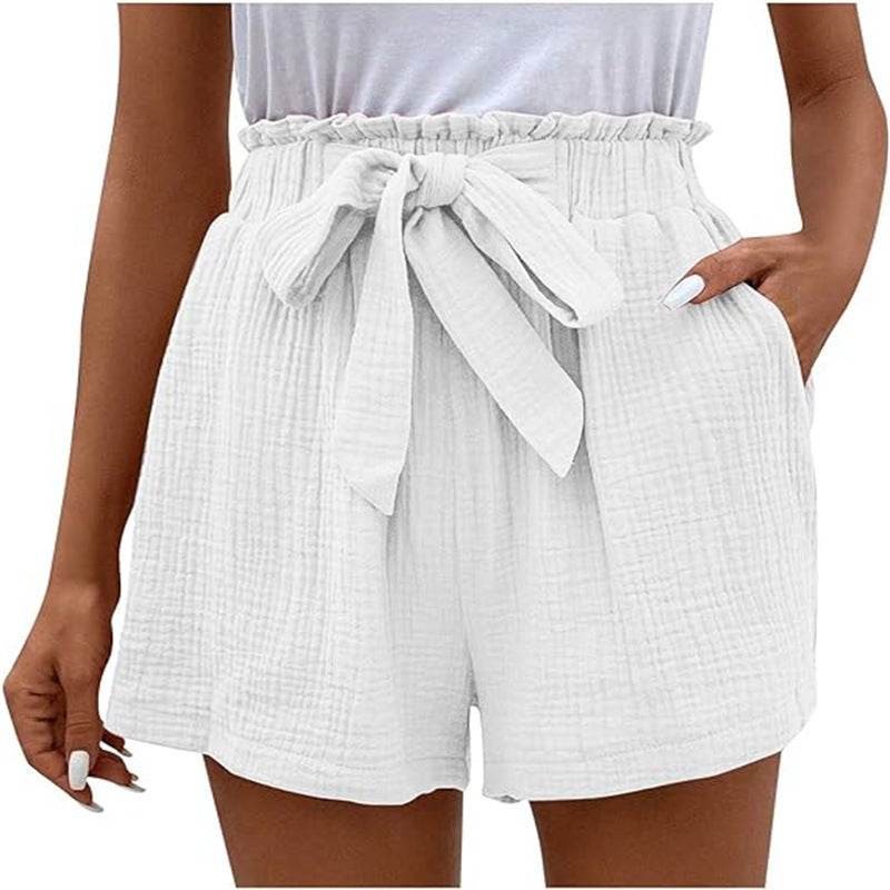 Women's Elastic Waist Casual Shorts - Trendy Wide Leg Design, Solid Colors - Buy Center