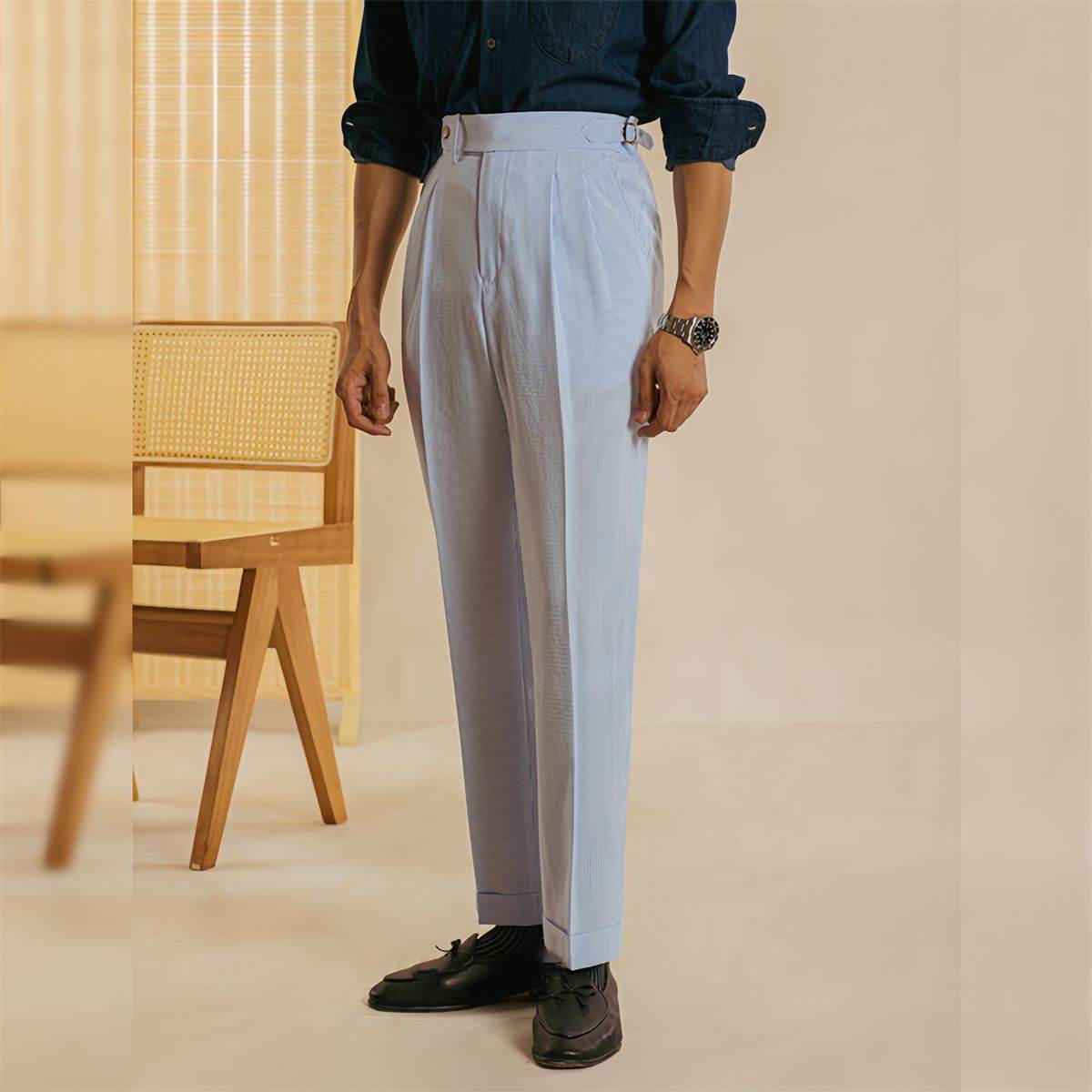 Men's Casual Suit Pants - Loose Harem Style in Trendy Blue for 2025 - Buy Center
