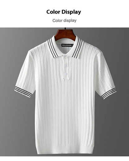 Men's Ice Silk Polo Sweater - Lightweight & Breathable Short Sleeve Style - Buy Center