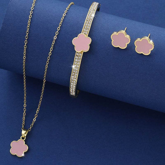 Lucky Five Petal Flower Jewelry Set - Elegant Modern Fashion Accessory - Buy Center