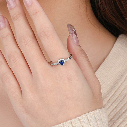 Buycenter S925 Sterling Silver Blue Zircon Heart Ring - Adjustable Design - Buy Center