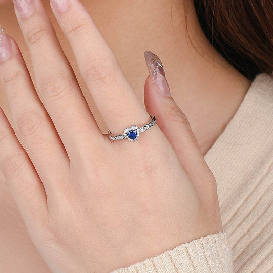 Buycenter S925 Sterling Silver Blue Zircon Heart Ring - Adjustable Design - Buy Center