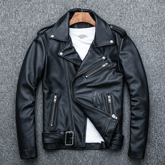 Pure Cowhide Biker's Leather Jacket - Durable Style, Sizes S to 5XL - Buy Center