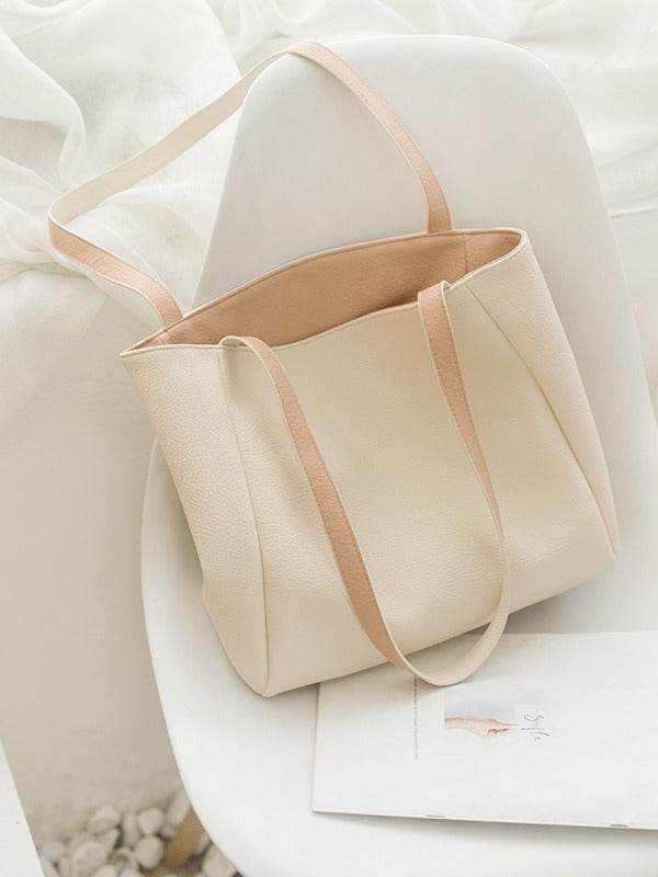 Stylish Contrast Color Tote Bag - Double-Sided PU Design for Modern Fashion - Buy Center