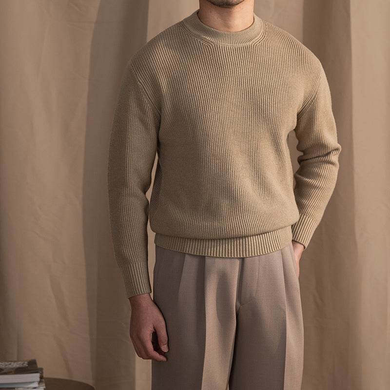 Buycenter Thick Needle Round Neck Sweater - Comfy Wool Blend Pullover - Buy Center