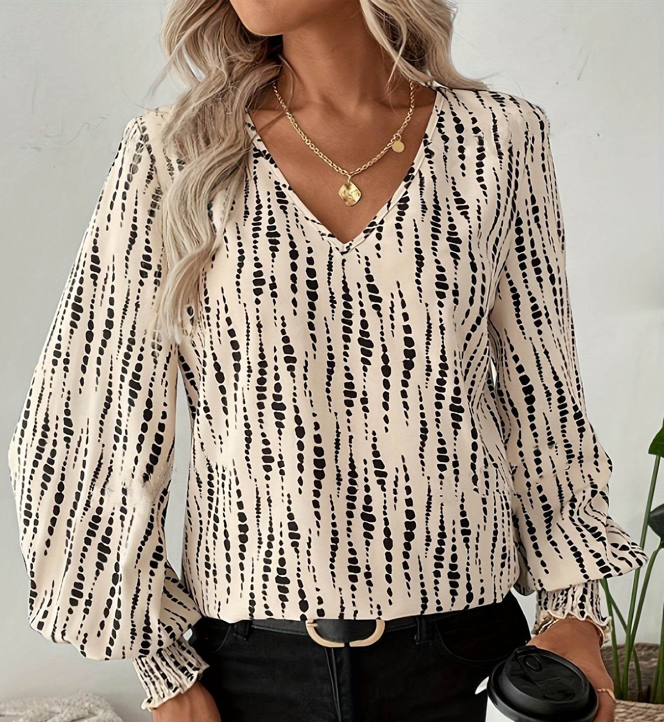 Buycenter Women's V-neck Autumn Shirt - Loose Fit Hipster Style - Buy Center