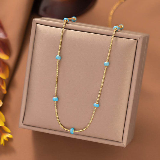 Elegant Titanium Steel Ball Drop Necklace - Stylish Green Pearl Pendant - Buy Center