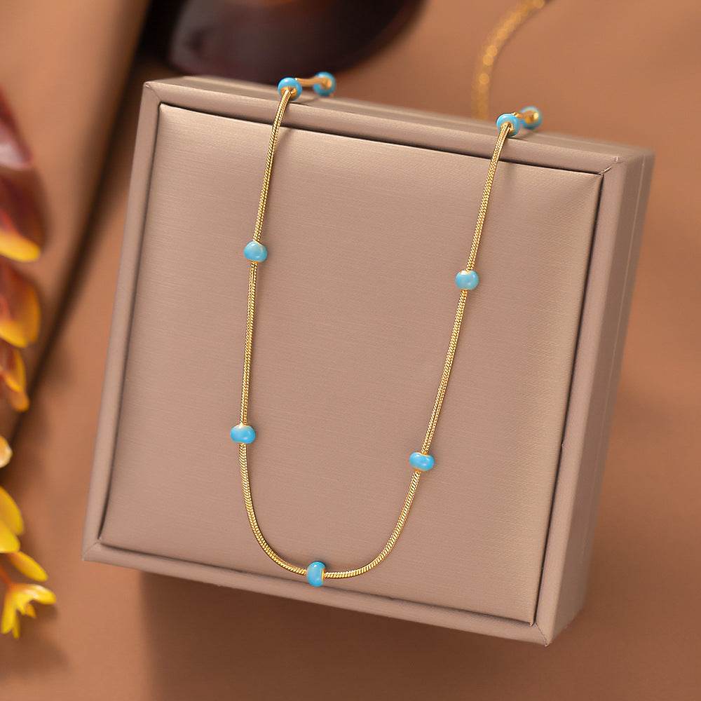 Elegant Titanium Steel Ball Drop Necklace - Stylish Green Pearl Pendant - Buy Center