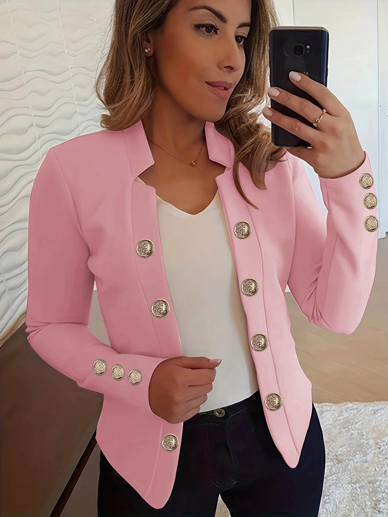 Buycenter Women's Fashion Blazer - Cuff Button Small Suit in Multiple Colors - Buy Center