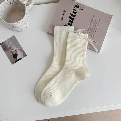 Heel Bow Socks for Women - Pure Cotton, Stylish Middle Tube Design - Buy Center
