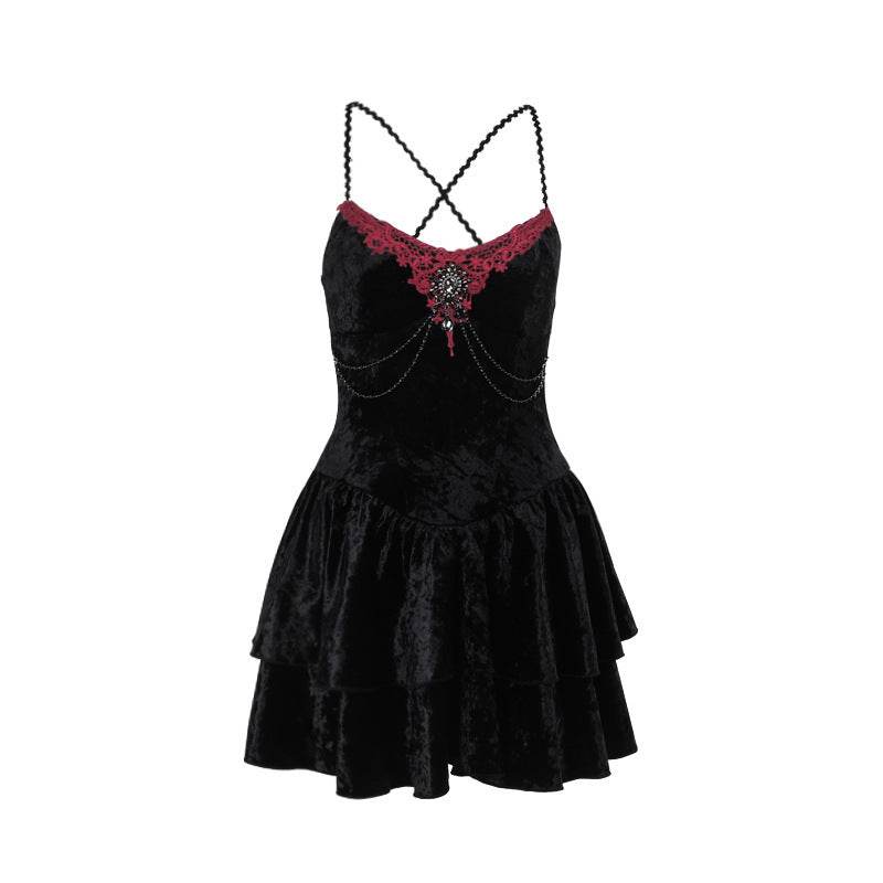 Elegant Velvet Spaghetti Strap Dress for Women - Slim Fit in Black - Buy Center