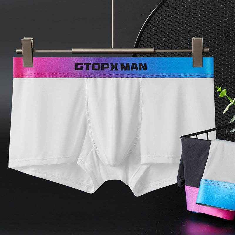 Men's Ice Silk Low Waist Boxers - Breathable Nylon Gradient Design