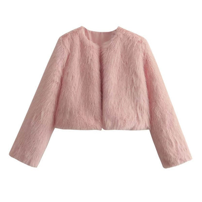 Stylish Polyester Imitation Fur Women's Cardigan Coat - Trendy Fashion 2025 - Buy Center