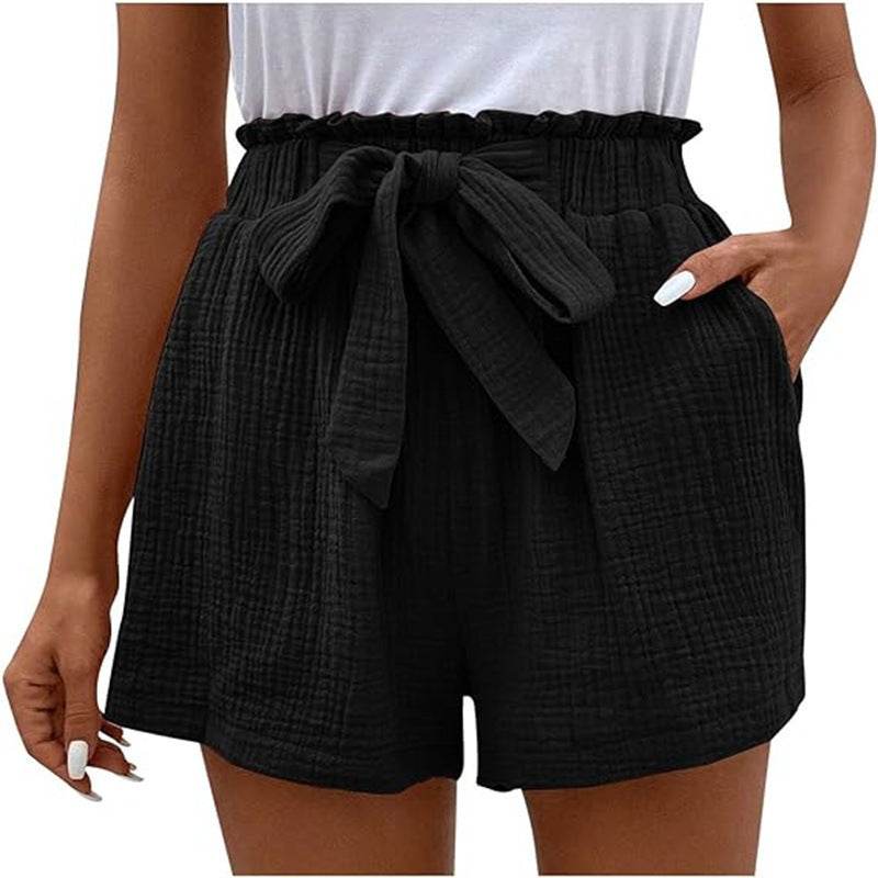 Women's Elastic Waist Casual Shorts - Trendy Wide Leg Design, Solid Colors - Buy Center