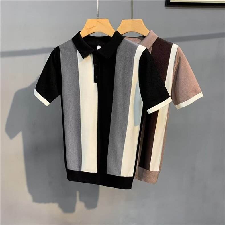 Vintage Stripe Short Sleeve Men's Shirt - Zipper, Comfortable Cotton Fit - Buy Center