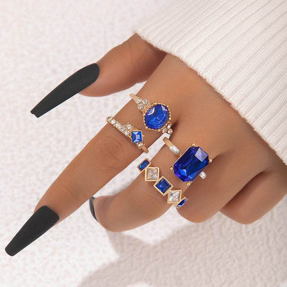 Buycenter Color Diamond Four-Piece Ring Set - Stylish Alloy Geometry - Buy Center