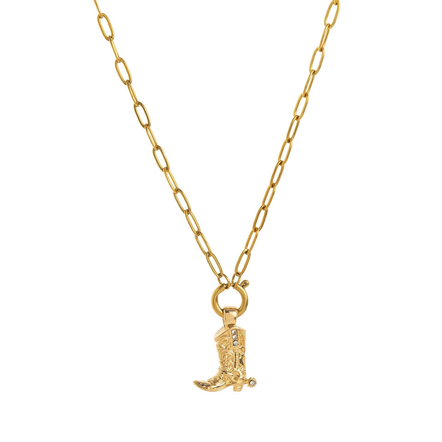 Fashion Boots Gold Pendant Necklace - Pentagram & Cowboy Hat Design - Buy Center