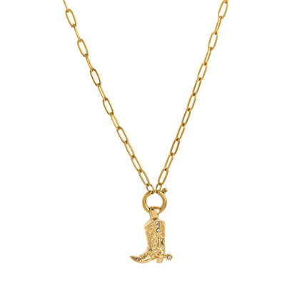 Fashion Boots Gold Pendant Necklace - Pentagram & Cowboy Hat Design - Buy Center