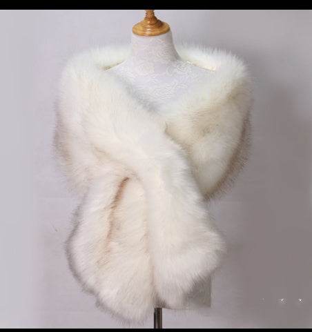 Elegant Faux Fox Fur Bridal Evening Dress - Lengthened Monochrome Style - Buy Center