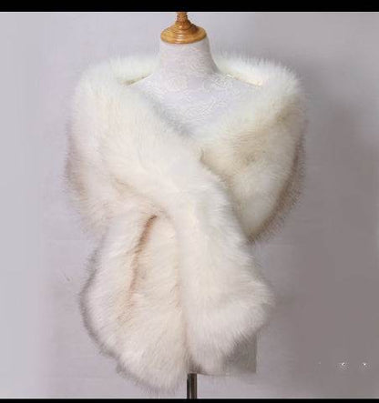 Elegant Faux Fox Fur Bridal Evening Dress - Lengthened Monochrome Style - Buy Center