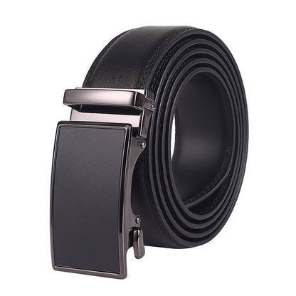 Men's Leather Automatic Buckle Belt - Two-Layer Cowhide, Embossed Style - Buy Center