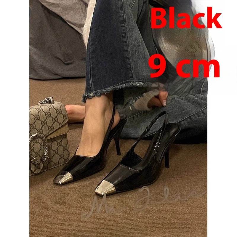 Women's Metal Square Toe Sandals - Stylish Black Design, Fine Heel - Buy Center