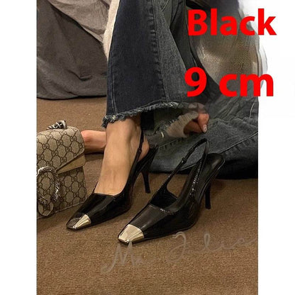 Women's Metal Square Toe Sandals - Stylish Black Design, Fine Heel - Buy Center