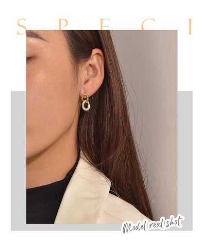 Retro Double Ring Stud Earrings - 18K Gold & Micro Inlaid Zirconium - Buy Center