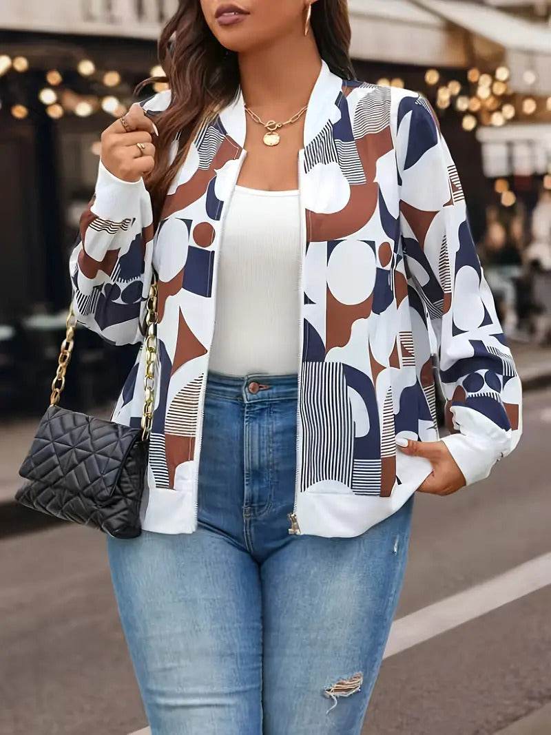 Trendy Colorful Printed Zipper Jacket for Women - Lightweight & Stylish - Buy Center