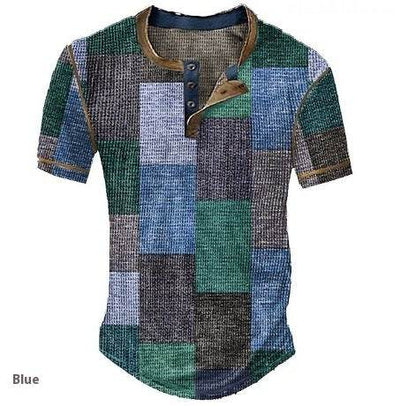 Men's Waffle Henley Shirt - Trendy Graphic Plaid Color Block Style - Buy Center