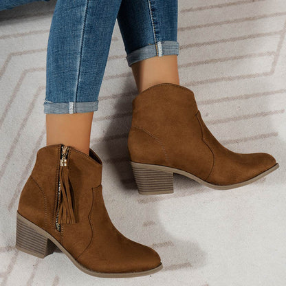Women's Metal Zip Tassel Low-Top Boots - Stylish & Comfortable Fashion 2025 - Buy Center