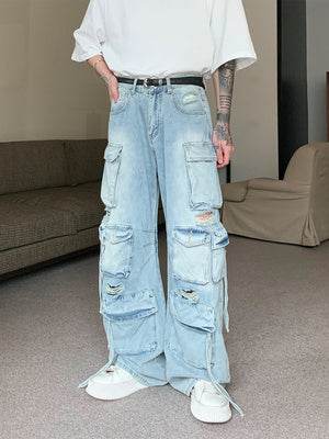 Men's Loose Straight Leg Heavy Industry Jeans - Multi-Pocket, Blue - Buy Center