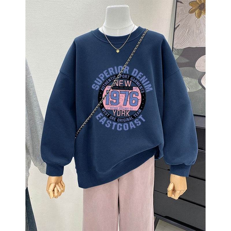 Retro Loose Round Neck Hoodie for Women - Cartoon Design & Long Sleeve - Buy Center