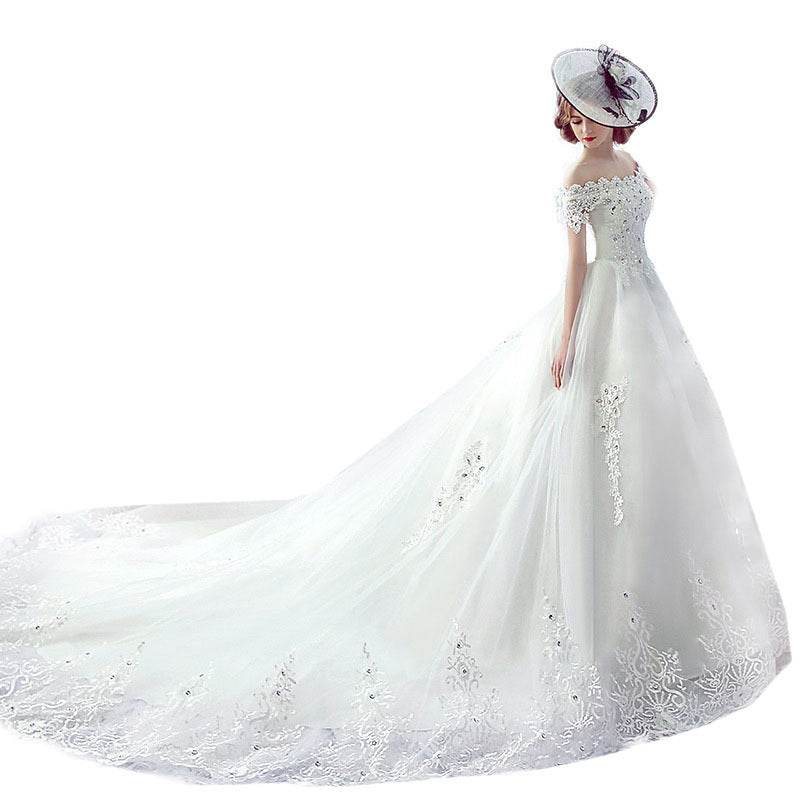 Elegant One-Shoulder Wedding Dress with Trailing Veil - Premium Bride Style 2025 - Buy Center