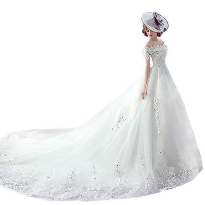 Elegant One-Shoulder Wedding Dress with Trailing Veil - Premium Bride Style 2025 - Buy Center