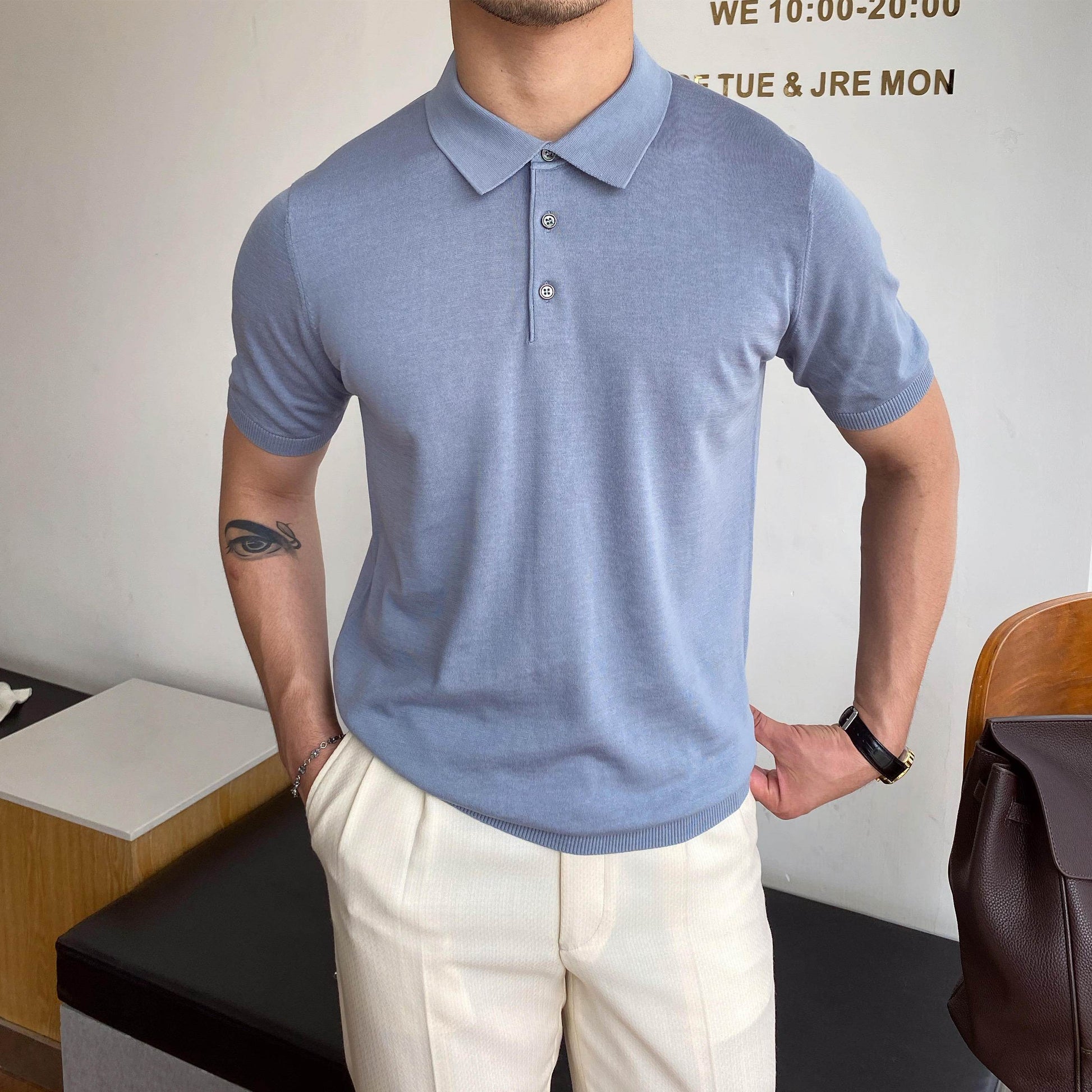 Buycenter Casual Men's Lapel Shirt - Slim Fit Short Sleeved Style - Buy Center