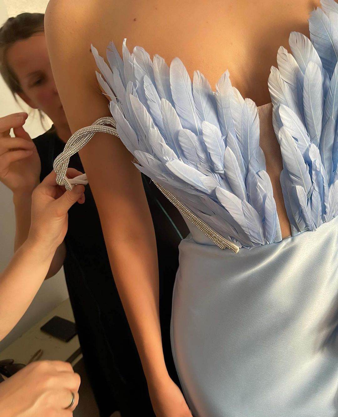 Buycenter Feather Evening Dress - Sky Blue Long Skirt for Elegant Looks - Buy Center