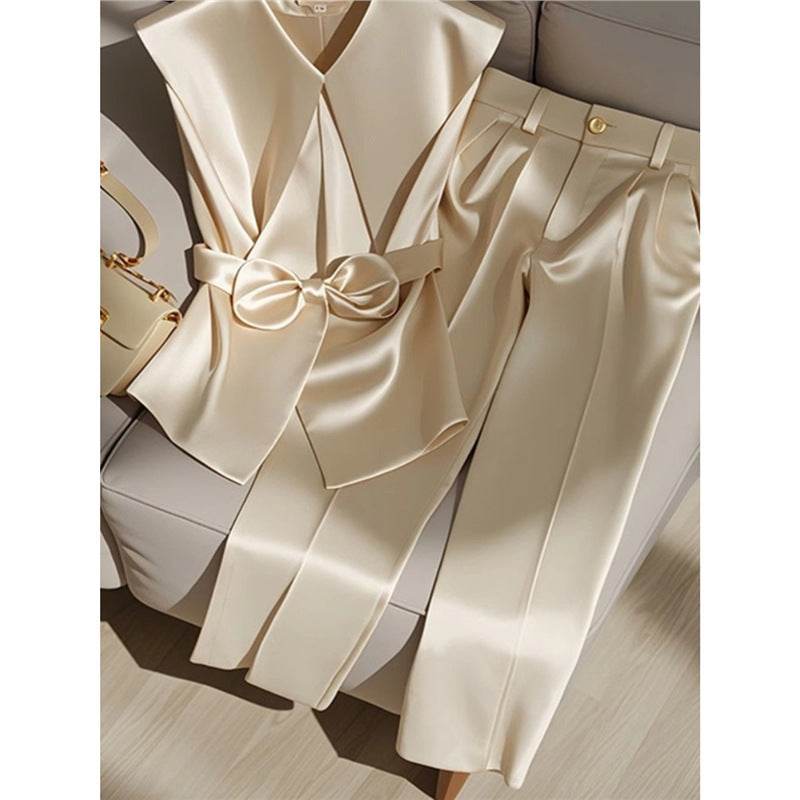 Western Style Champagne Top & Trousers Set - Trendy Fashion for 2025 - Buy Center