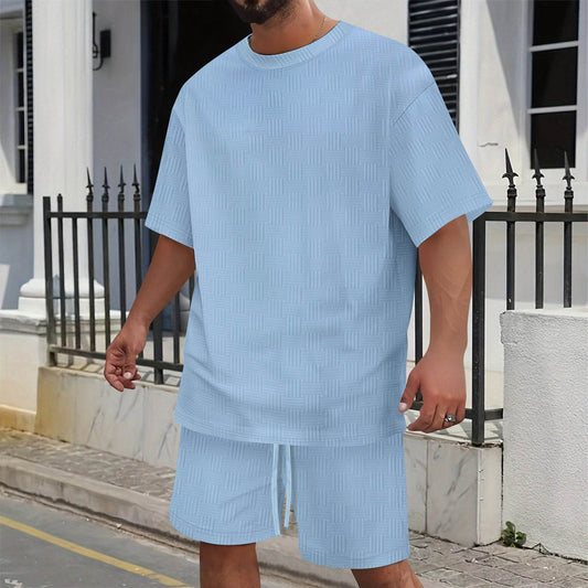 Sky Blue Men's Casual T-shirt Shorts Suit - Comfortable Polyester Set - Buy Center
