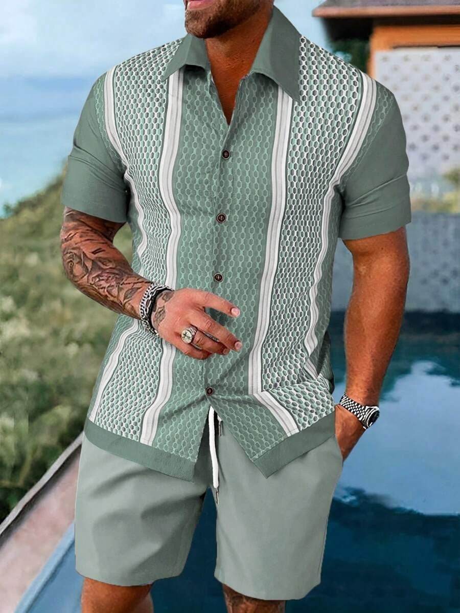 Men's Loose Casual Geometric Short Shirt - Lightweight & Breathable Summer Style - Buy Center