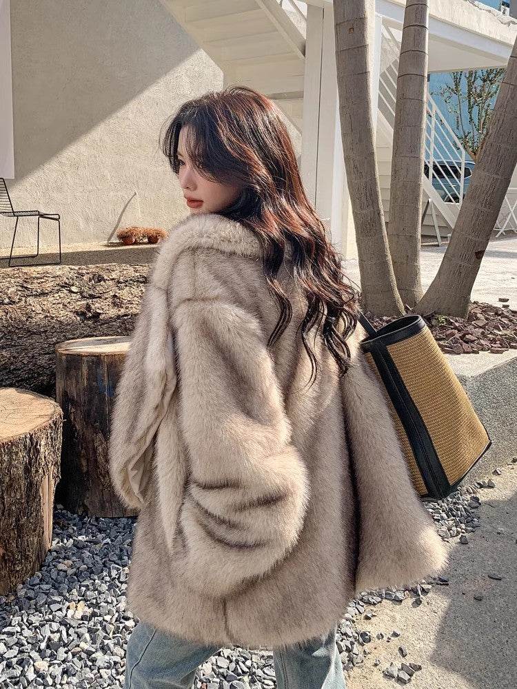 Stylish Mid-Length Loose Faux Wool Coat - Large Lapel Winter Essential - Buy Center