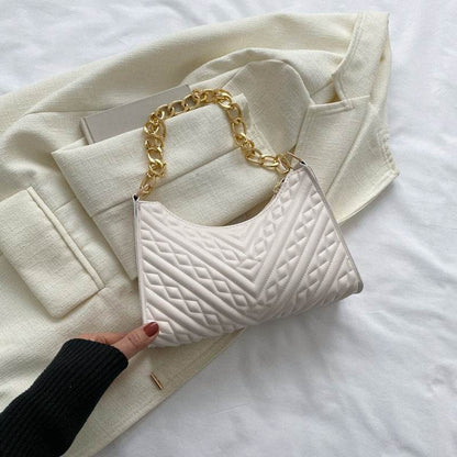 Buycenter Pleated Chain Baguette Shoulder Bag - Stylish PU Evening Accessory - Buy Center