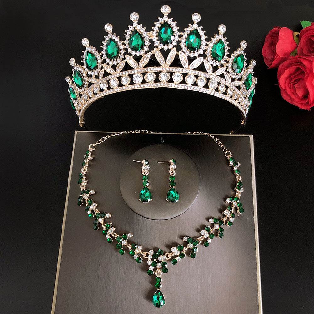 Buy Center Bridal Crown Three Piece Set - Gold-Plated Necklaces & Earrings - Buy Center