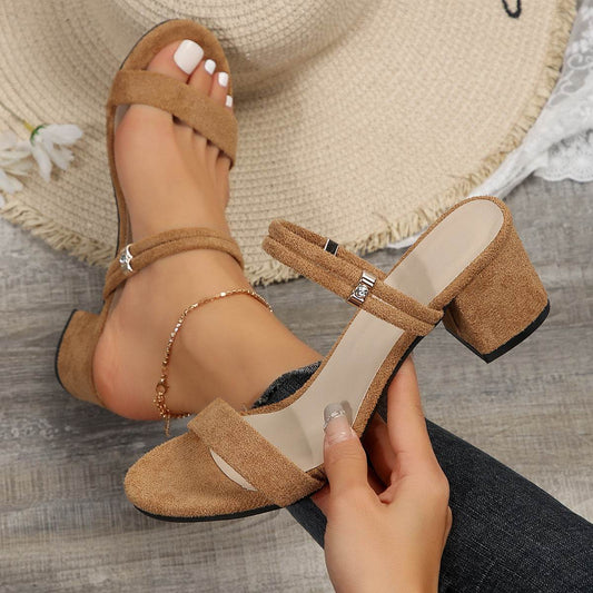 Buycenter Plus Size Chunky Heel Slippers - Stylish Open Toe Pumps - Buy Center