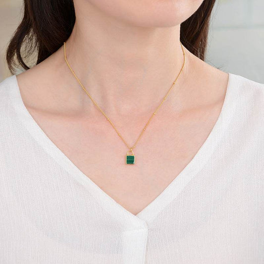 BuyCenter S925 Sterling Silver Malachite Keychain Necklace for Women - Buy Center