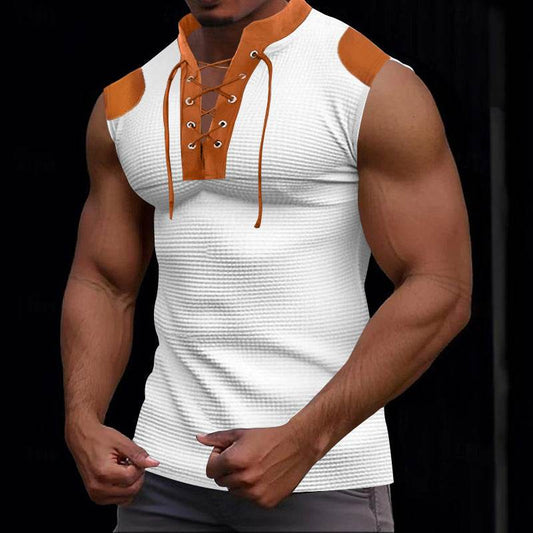 Casual Multicolor Lace-Up V-Neck T-Shirt - Stylish Summer Staple 2025 - Buy Center