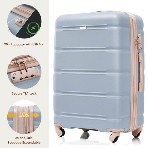 4-Piece Luggage Set with USB Port - Stylish, Expandable Travel Bags - Buy Center