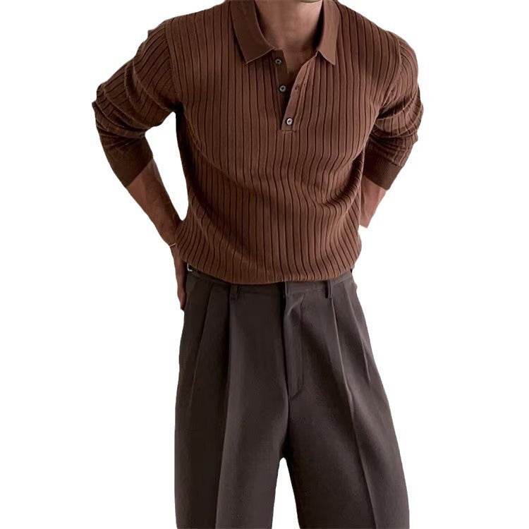 Buycenter Men's Long Sleeve Slim Fit Polo Shirt - Stylish Solid & Striped Design - Buy Center